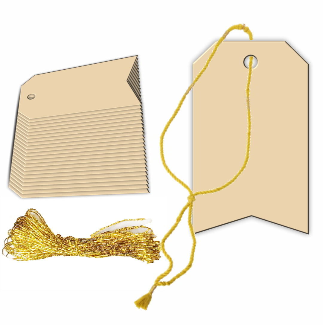 Flower Shaped Cappuccino Colored Paper Tags With Golden Strings