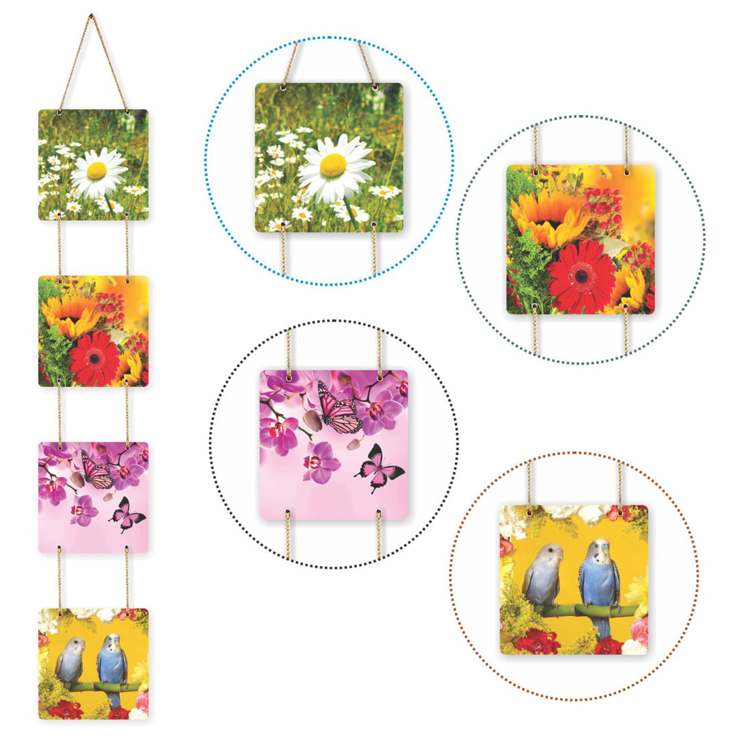Floral Printed Wooden Wall Hanging