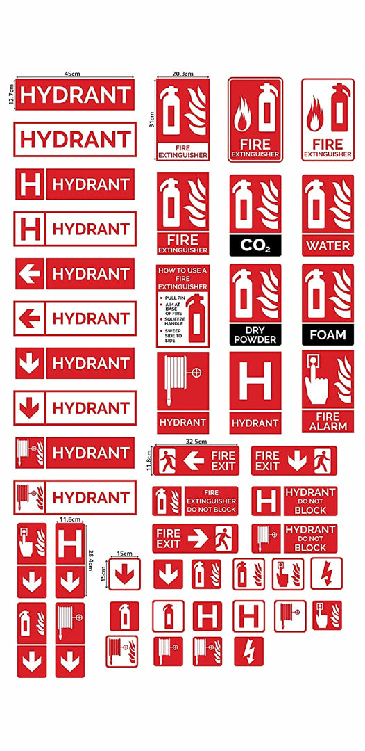 FIRE EXIT Safety Sign Board With Arrow Hydrant, Fire Extinguisher Sticker