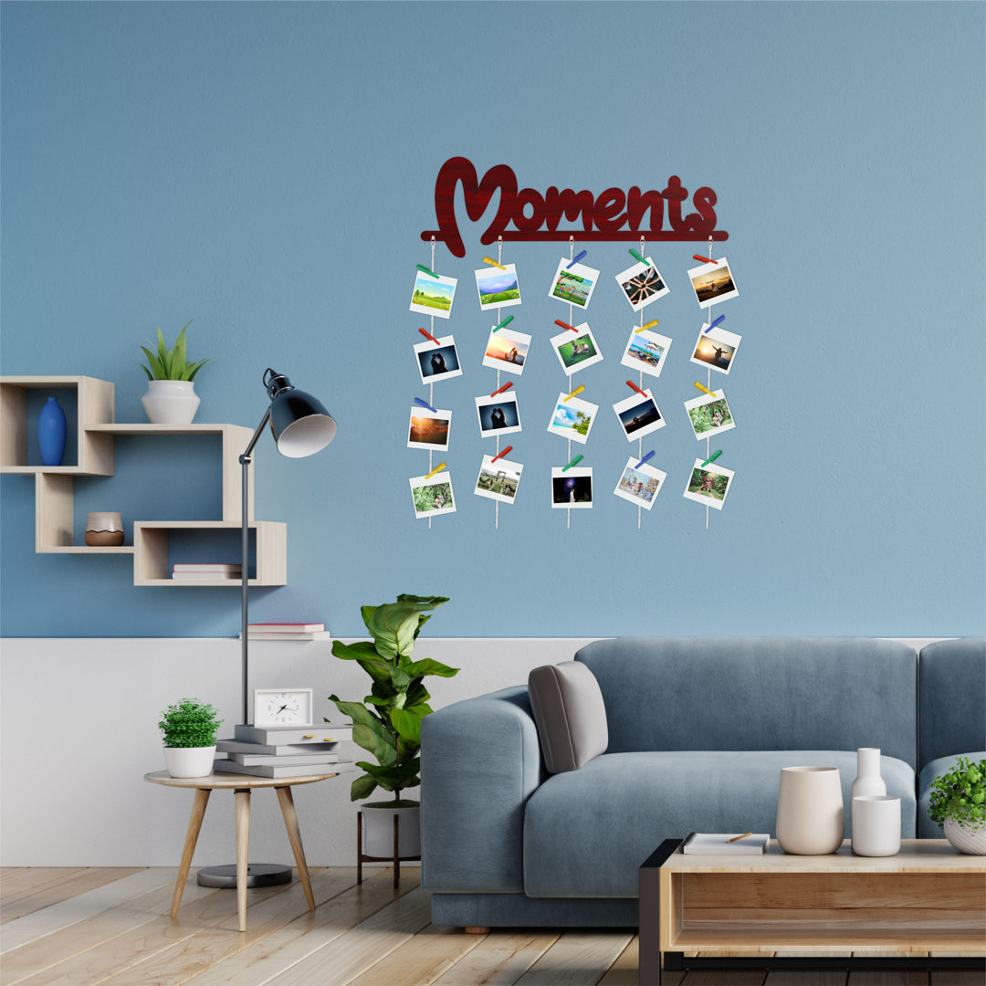 Moment MDF Cutout Photo Display Wall Hanging with Clips & Rope for Decorative
