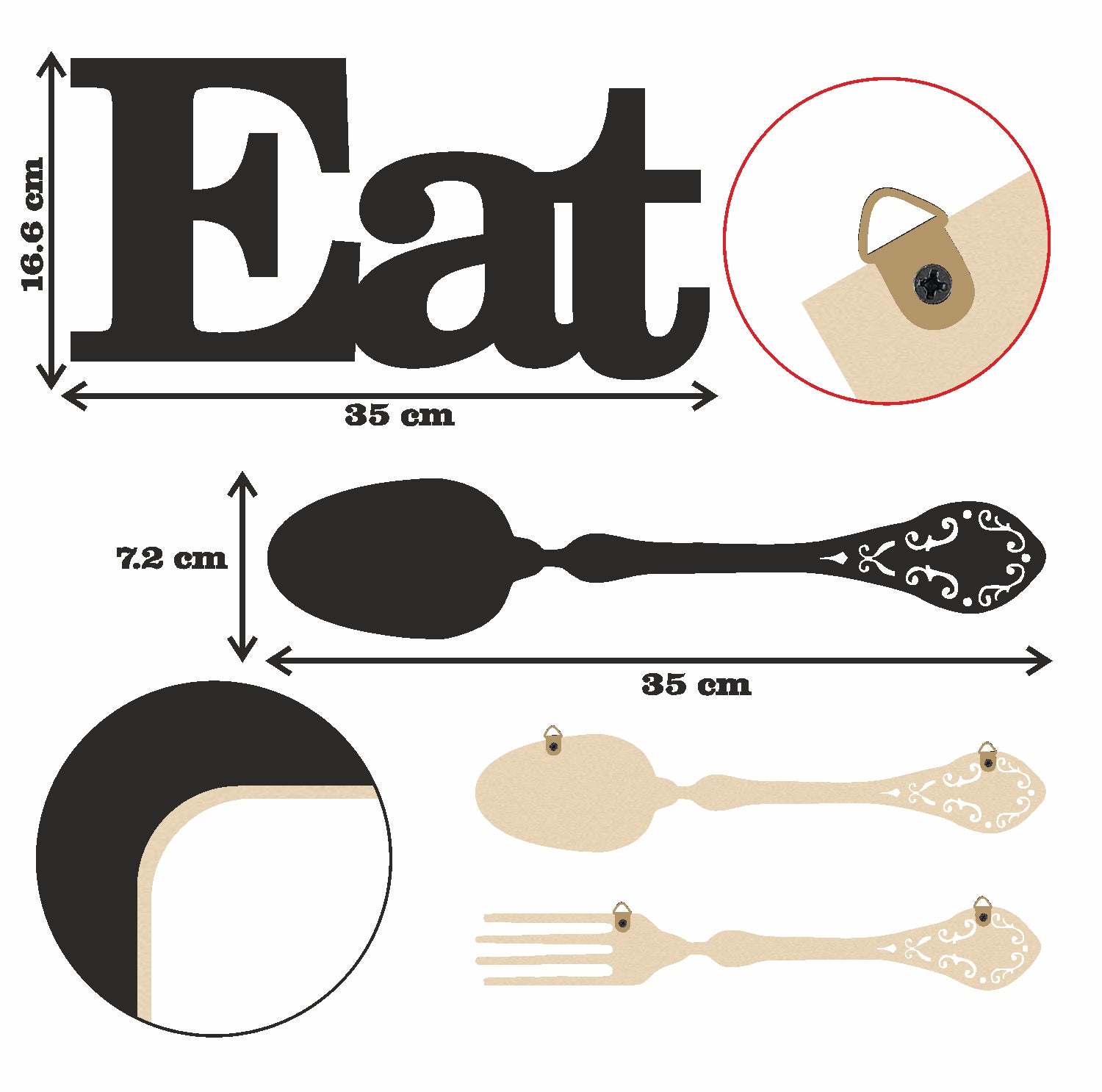 MDF Cut Eat Spoon Fork for Kitchen