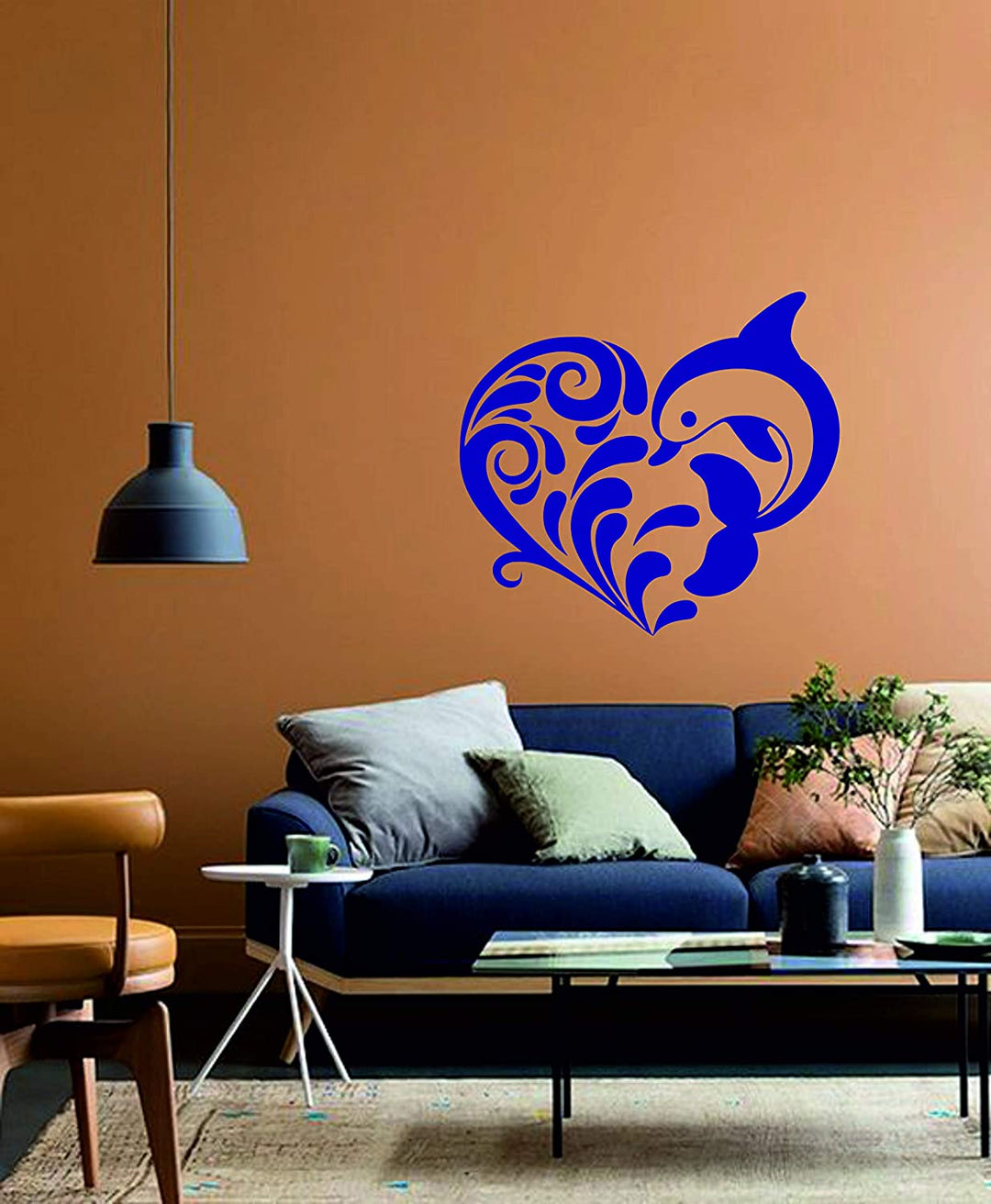 Heart Dolphin Vinyl Wall Sticker for Wall Decoration_(58.5 X 52.9cm)