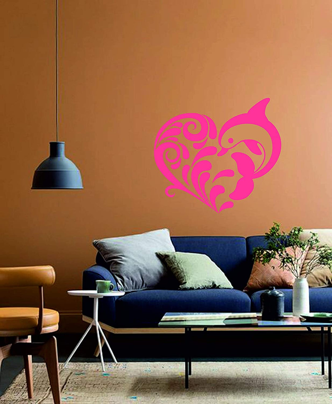 Heart Dolphin Vinyl Wall Sticker for Wall Decoration_(58.5 X 52.9cm)