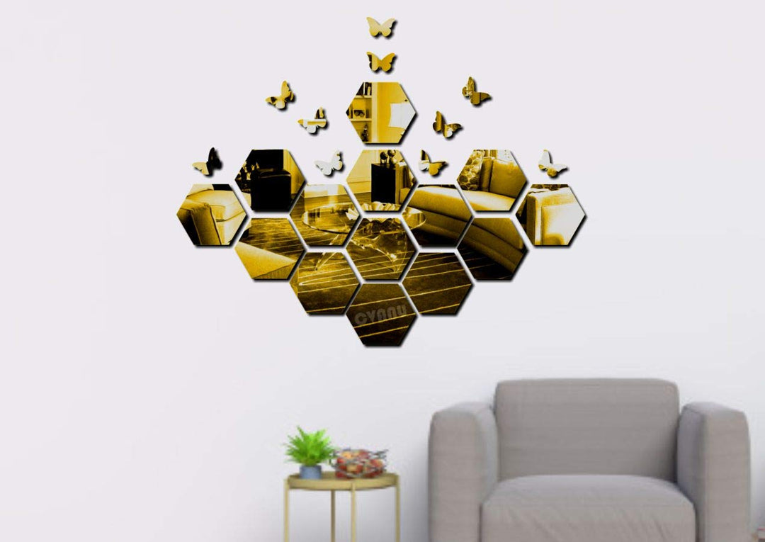 Mini Hexagon & Butterfly Decorative Acrylic Self-Adhesive Wall Sticker