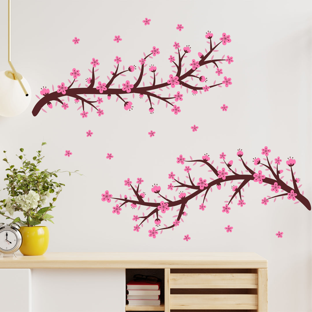 Nature Flowers on Branches PVC Vinyl Wall Sticker for Wall Decoration