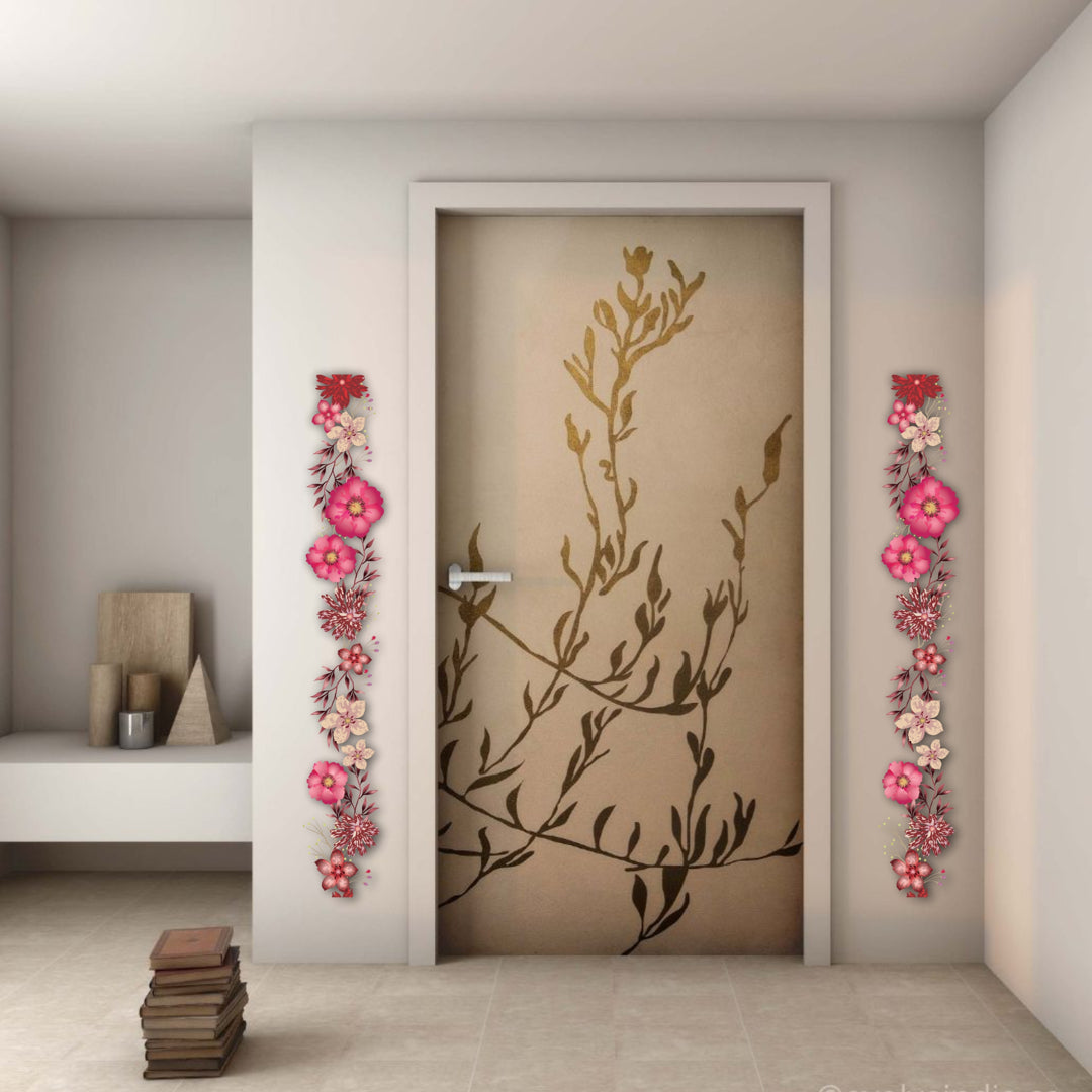Beautiful Pink Floral Branch Antique Flowers Wall Sticker